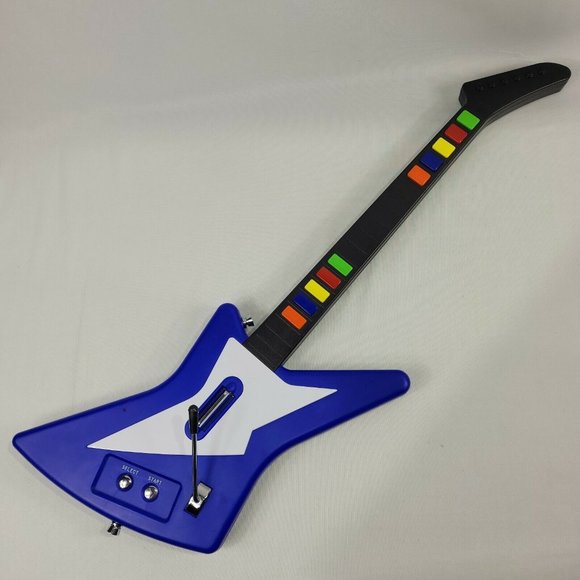 PS2 Guitar Hero & Rockband Wireless Blue Icon Evolution Guitar NO DONGLE - Picture 1 of 1